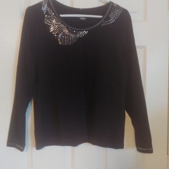 TanJayBlouse Rhinestone Bedazzled Pullover Top Petite Medium - Picture 1 of 5